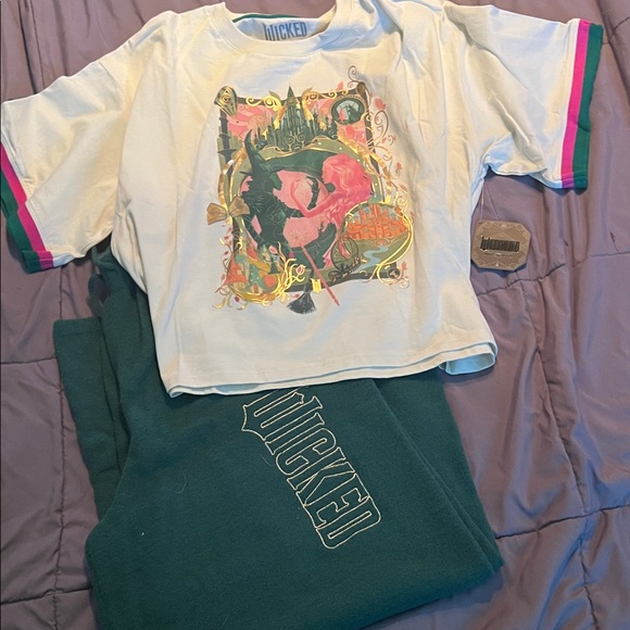 Wicked Tops - Wicked Graphic Tee and Green Pants Set